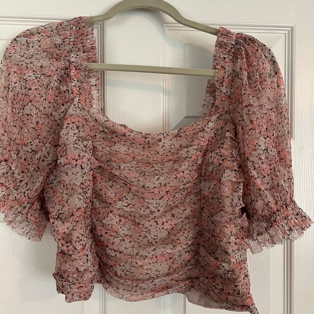 H&M Pink Floral Puff-Sleeve Blouse